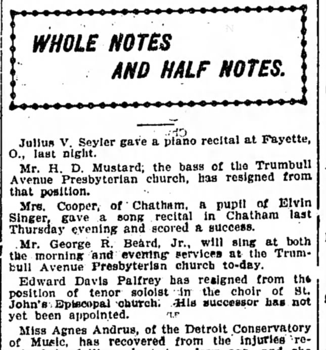 George R. Beard, Choir Singer, Detroit Free Press, January 27, 1901