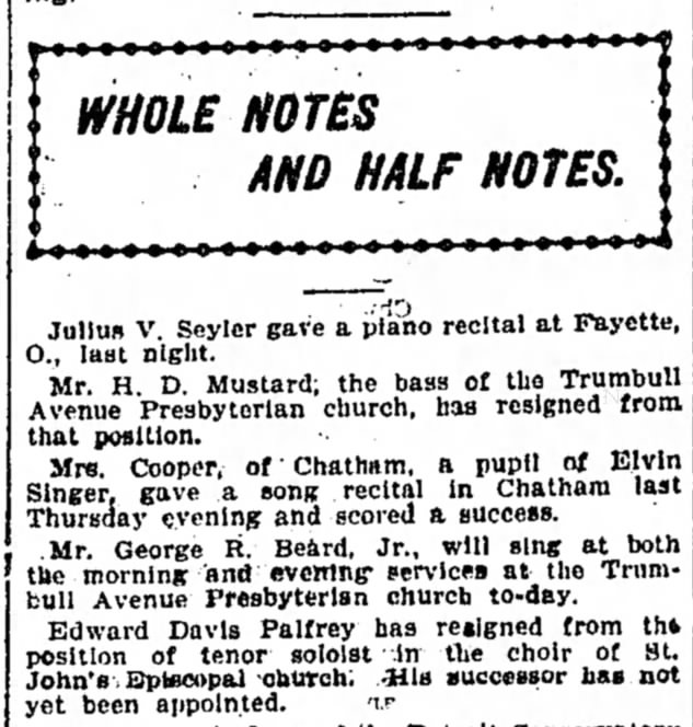 George R. Beard, Choir, Detroit Free Press, January 27, 1901