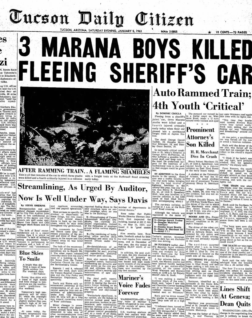 3 Marana Boys killed fleeing Sheriff's Car 1963