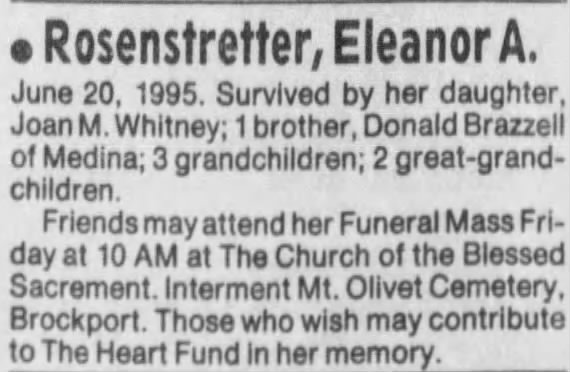 Eleanor [Brazzell] Rosenstretter Obituary
