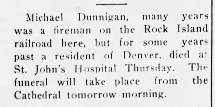 Michael Dunnigan - Death Notice - 03 May 1912