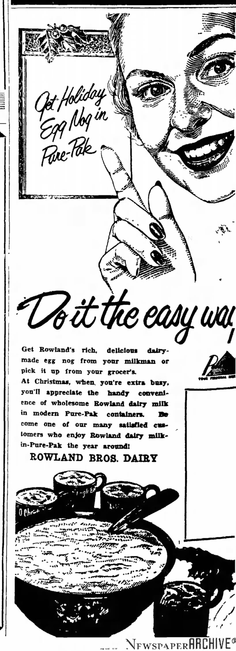 Rowlands egg nog ad 20 December 1951