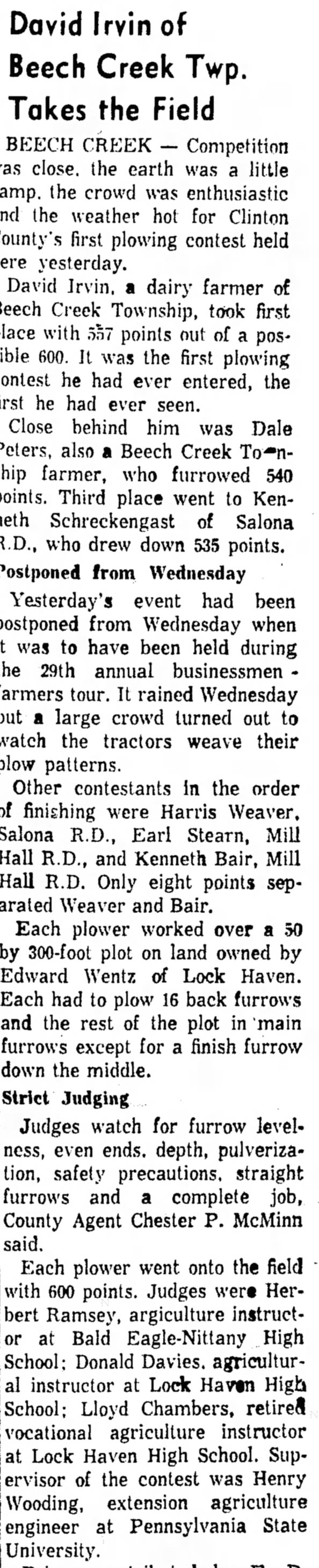 Wentz, uses his land for plowing contest  1958