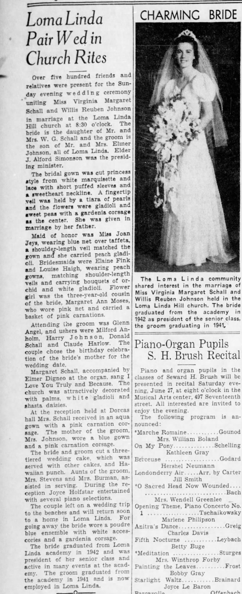 Aunt Virginia's Wedding in paper 26 June 1942