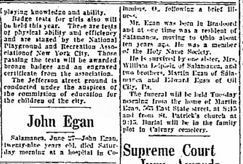 Times Herald, Olean, 27 June 1927, page 4, columns 3-4