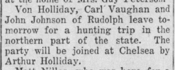 HOLLIDAY Von and Arthur hunting trip 29 Nov 1926