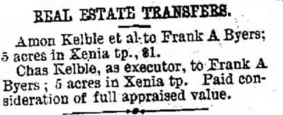 Amon Kelble Real Estate Transfer - 31 May 1890