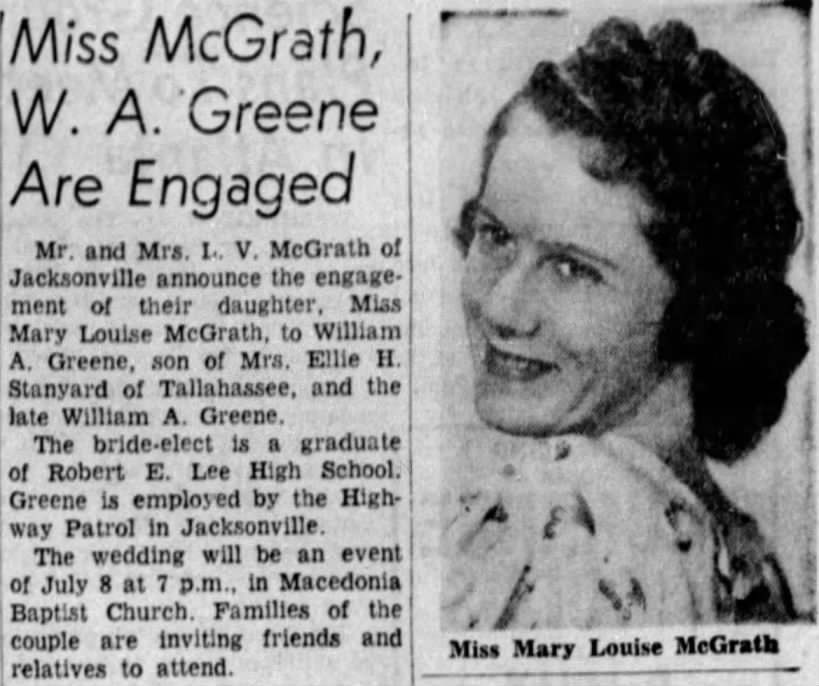 Mary Louise McGrath - William A Greene engagement