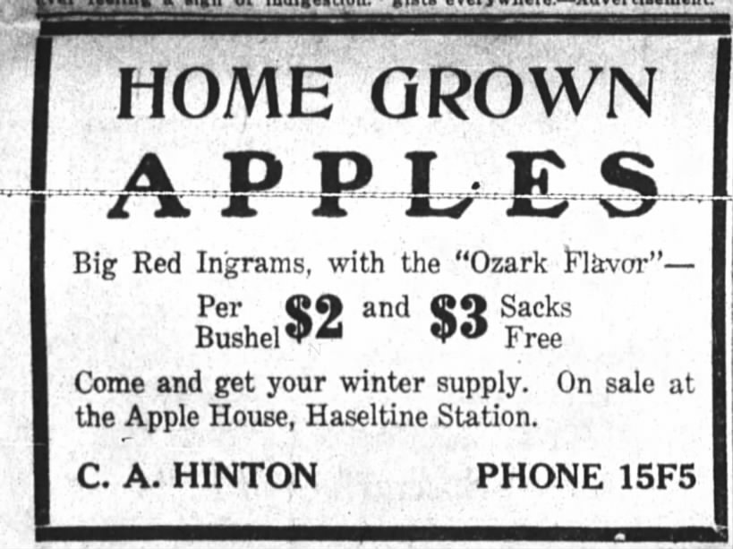 Ad for Haseltine apples
October 12, 1921