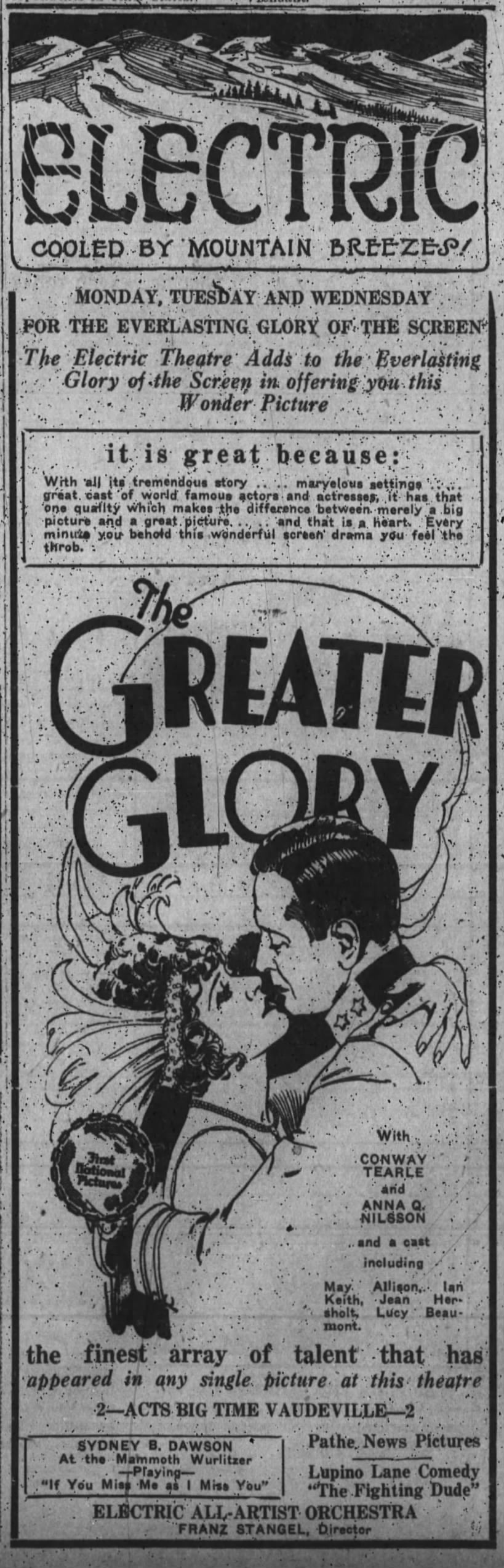 Electric Theatre ad Aug. 8, 1926