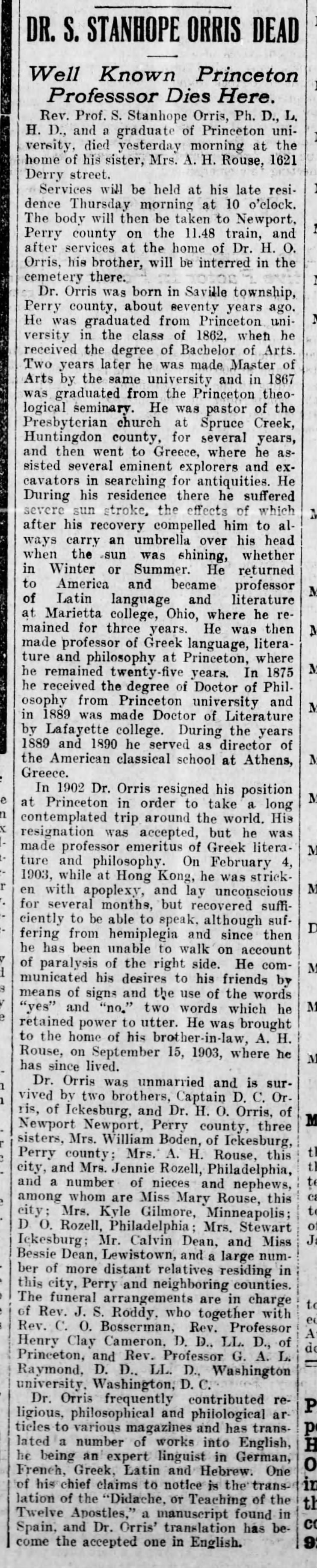 1905-12-18 Harrisburg Daily Independent, p5-obituary of Stanhope Orris