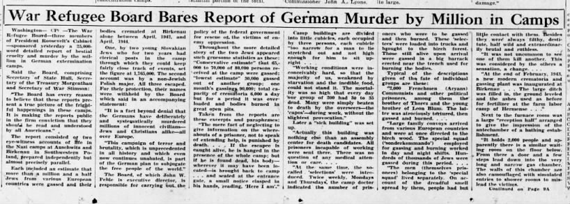 Jewish Extermination Reports - Nov 26, 1944