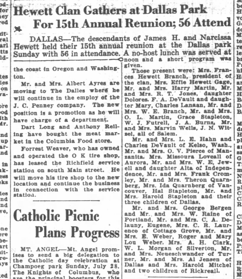 Statesman Journal 21 Jul 1940 - Hewet Reunion