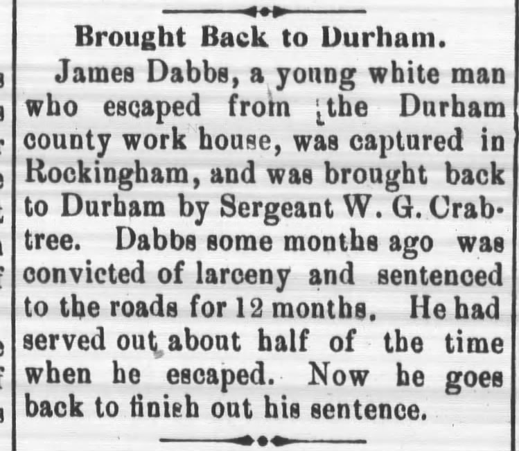 James Dabbs escapes from Durham Sun - 12 Nov 1901