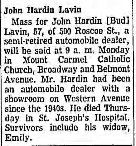 John Hardin Lavin death notice