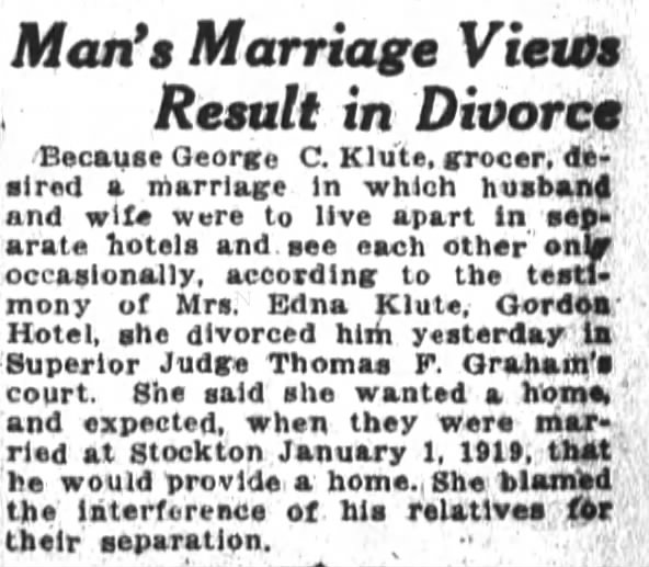 George C & Edna Klute divorce
SF Chronicle 19210121