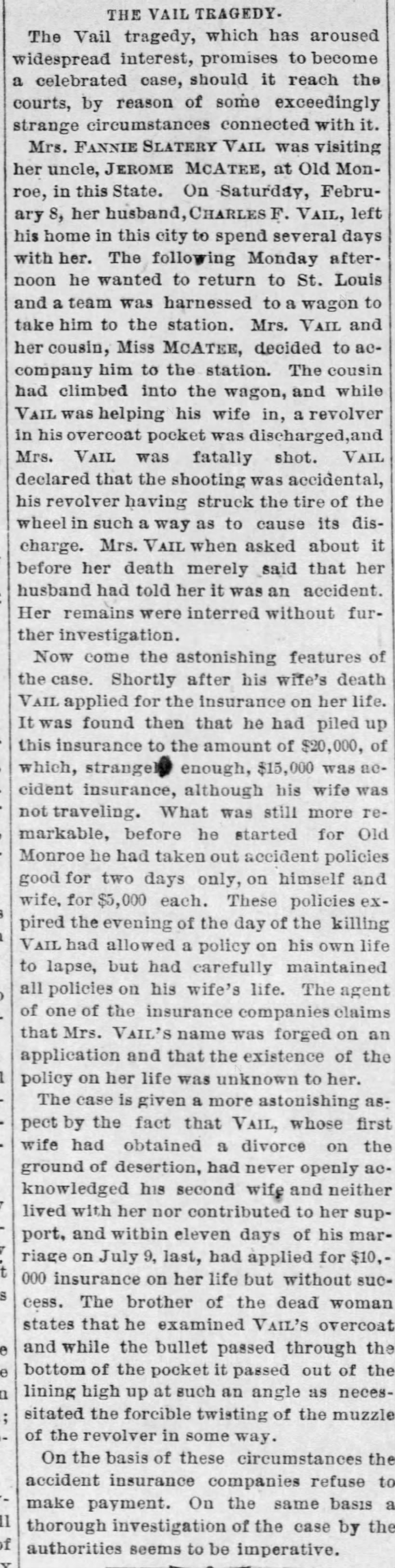 Feb 19, 1890
The vail tragedy