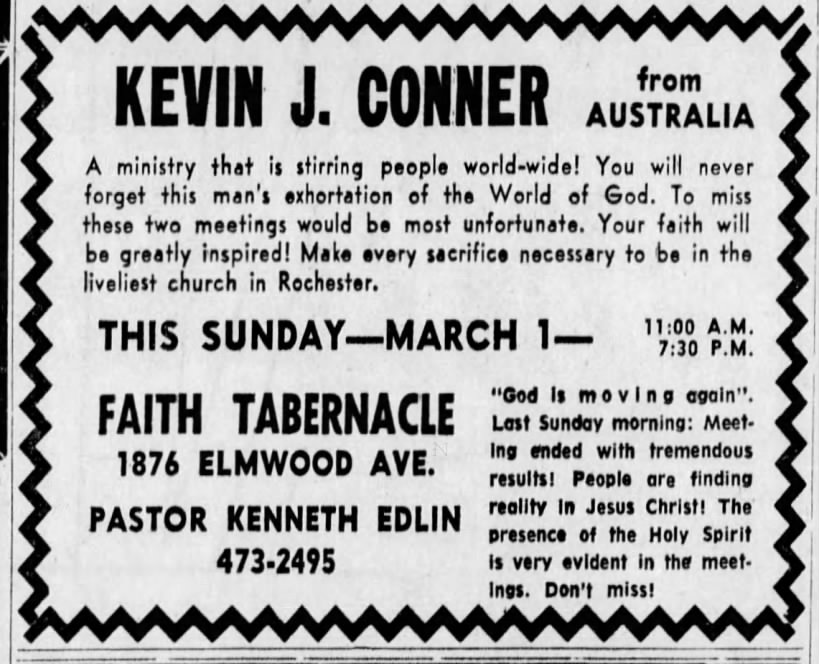 Kevin Conner at Faith Tabernacle in 1970