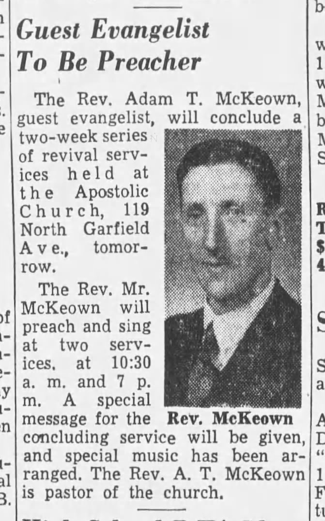 McKeown sings, too .. pastor in Scranton (Mar 1949)