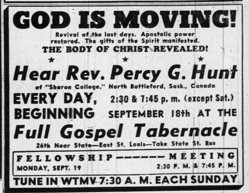 Percy Hunt .. St. Louis … Full Gospel Tab (Sept 1949)