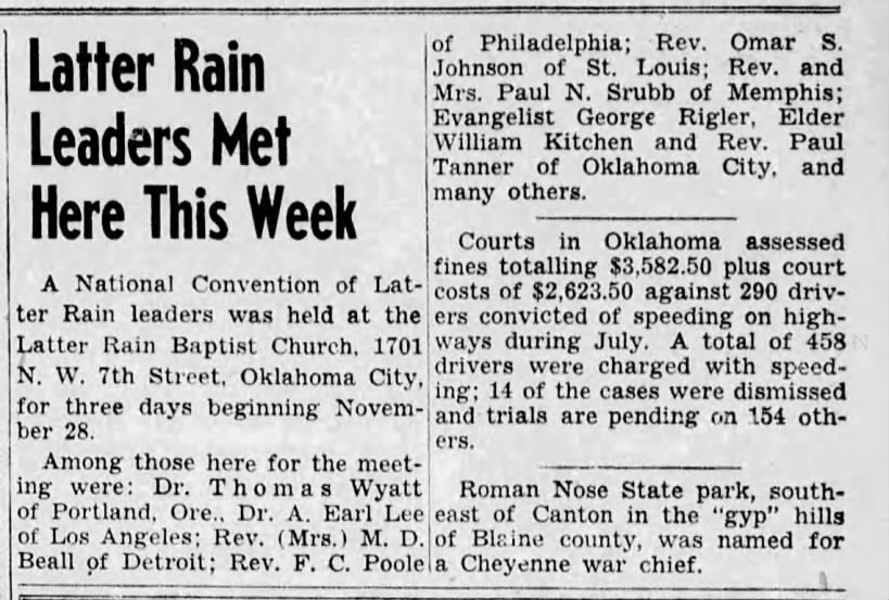 Beall et al at Latter Rain convention in Oklahoma (Dec 1950)