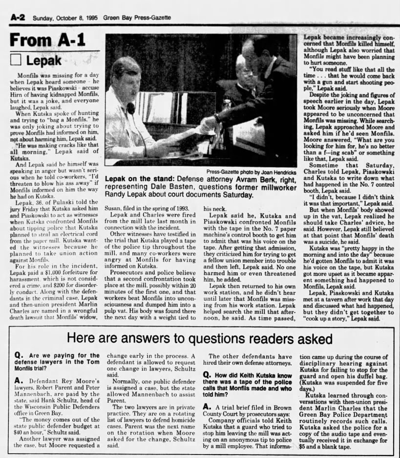Oct 8, 1995, Monfils Homicide: Randy Lepak: Kidnapping, bagging, comments were just jokes Pg 2