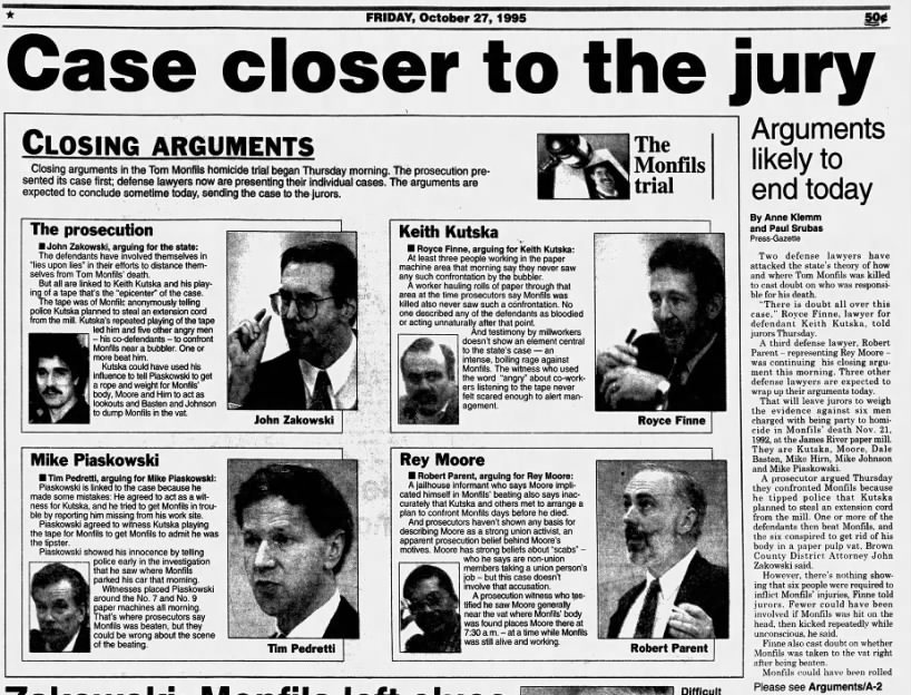 Oct 27, 1995, Monfils Homicide:  Case closer to the jury: Arguments end toda7 pg 1