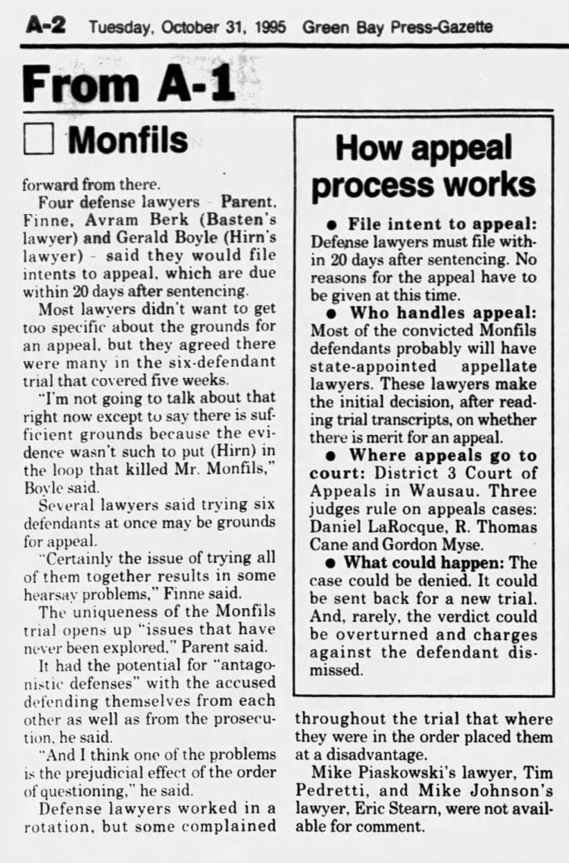 Oct 31, 1995 Monfils Homicide: Appeals likely, but some different lawyers pg 2