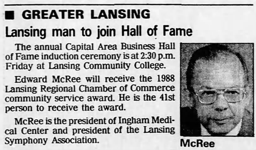 Edward McRee to receive Lansing Chamber of Commerce community service award