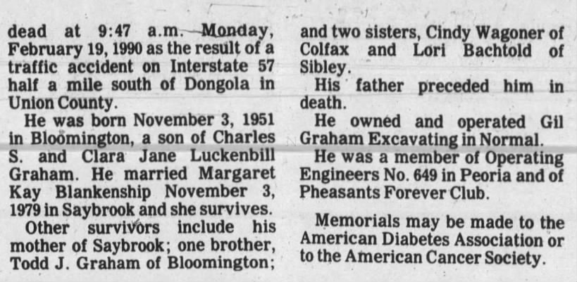 Gilbert Graham obituary pt 2 Gibson City Courier 28 Feb 1990