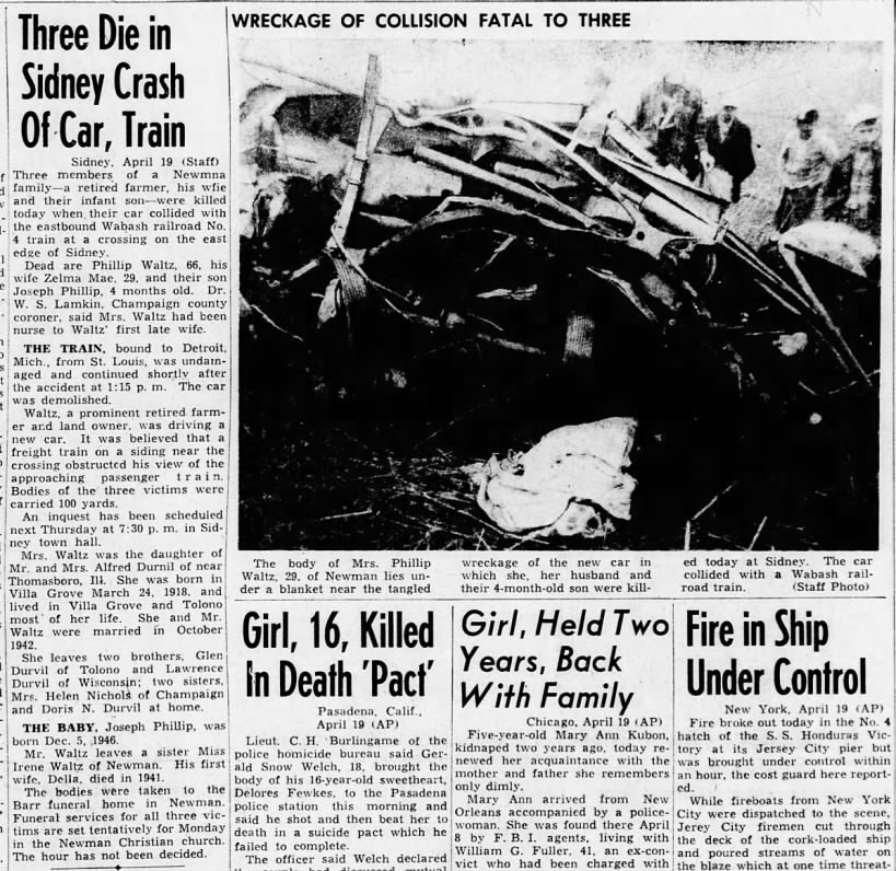 Tragic Train Accident The Decatur Herald 20 Apr 1947