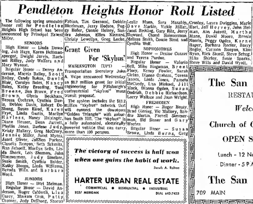 Pendleton High School Honor Roll - Anderson Daily Bulleting - 12 Jun 1970