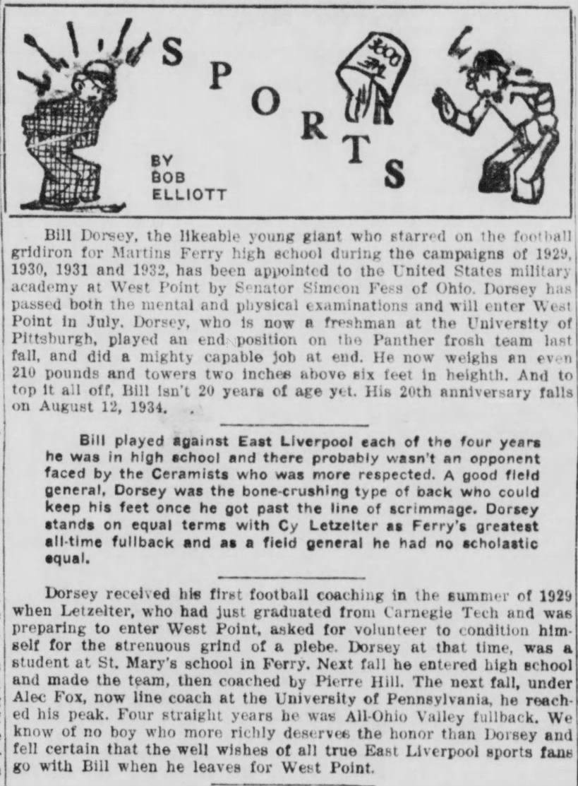 Bill Dorsey appointed to West Point The Evening Review E Liverpool Mar 13 1934