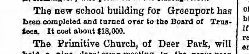 Greenport New school, August 15, 1880