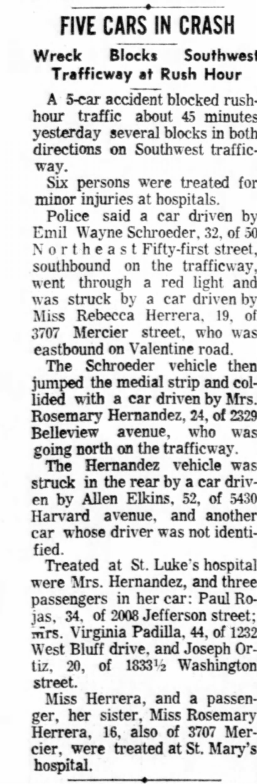 Rojas, Paul - Car Accident - June 1970 - KC Times (MO), page 14.