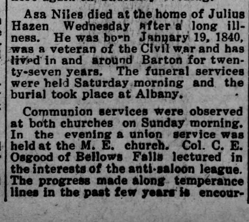 Obituary for Asa Niles