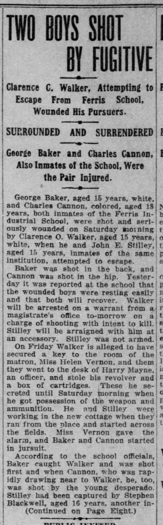 1910 Ferris boy shoots 2 boys while escaping; pt 1