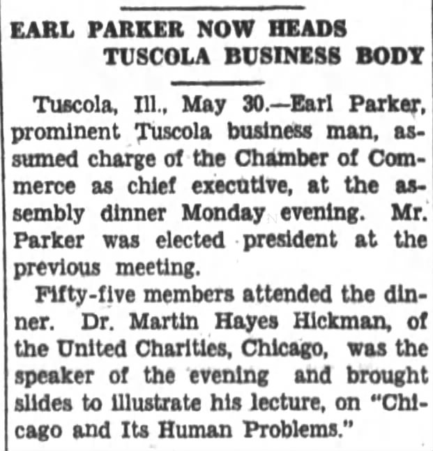 Earl Parker took charge of Chamber of Commerce 1929