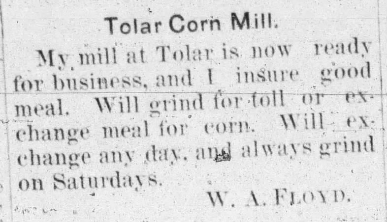 1892 Tolar Corn Mill