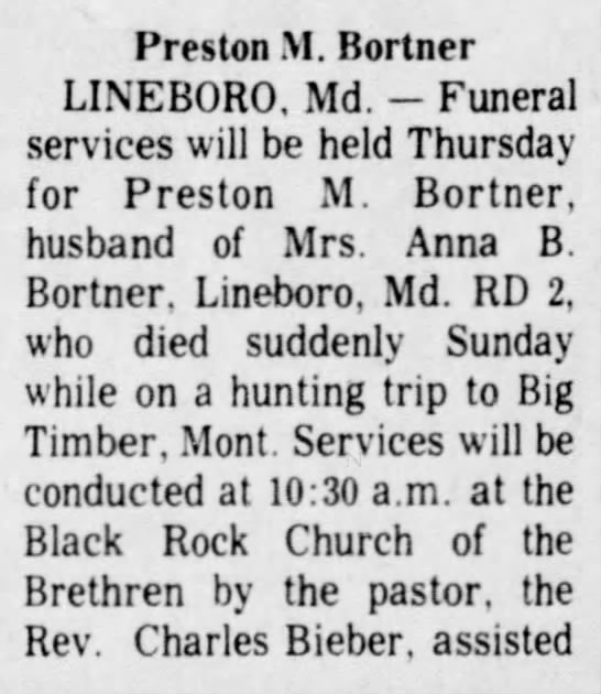 1973 Preston Bortner funeral notice