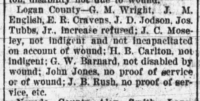 G.W. Barnard denied Confederate Pension
