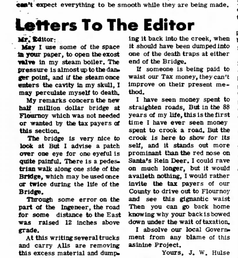 Letters To The Editor- J.W. Hulse