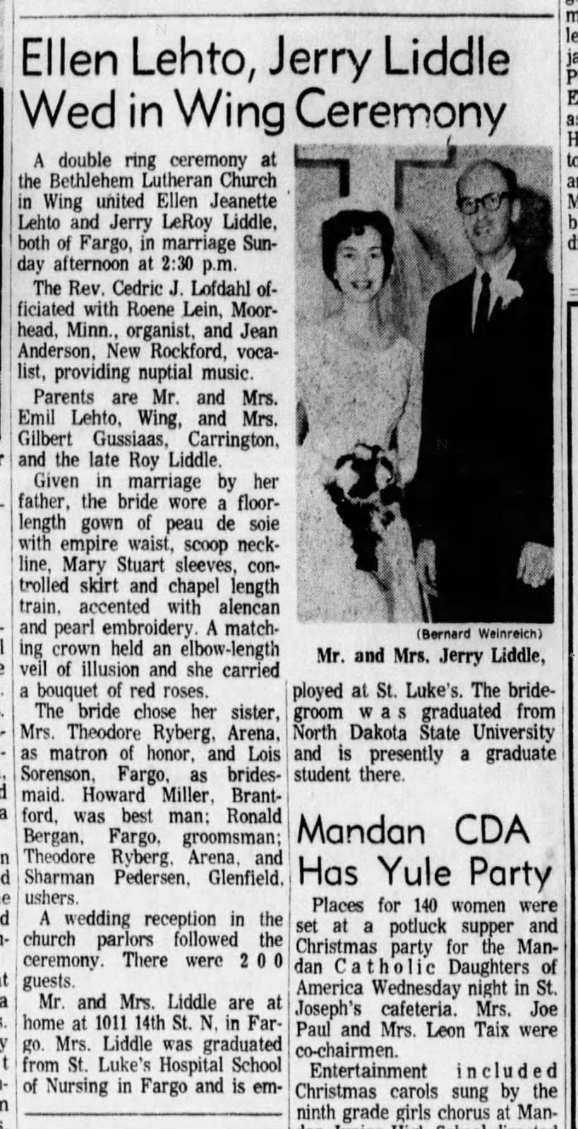 Ellen Lehto, Jerry Liddle Wed in Wing Ceremony