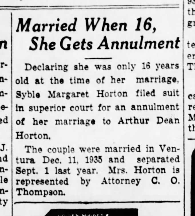 Married when 16 she gets annulment
Syble & Arthur Dean Horton