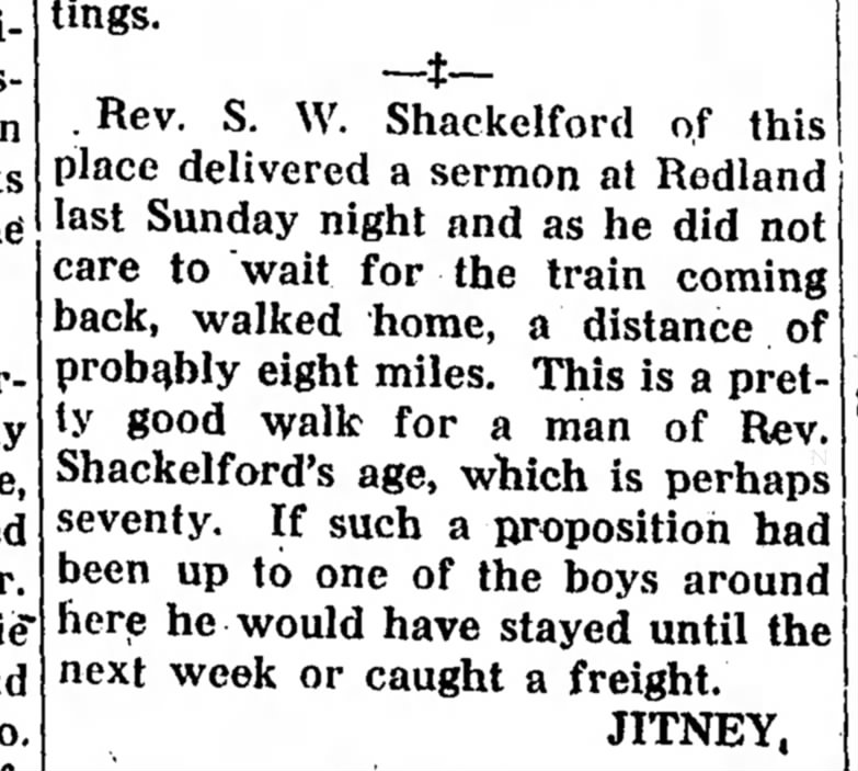 Rev. S.W. Shackelford walked home