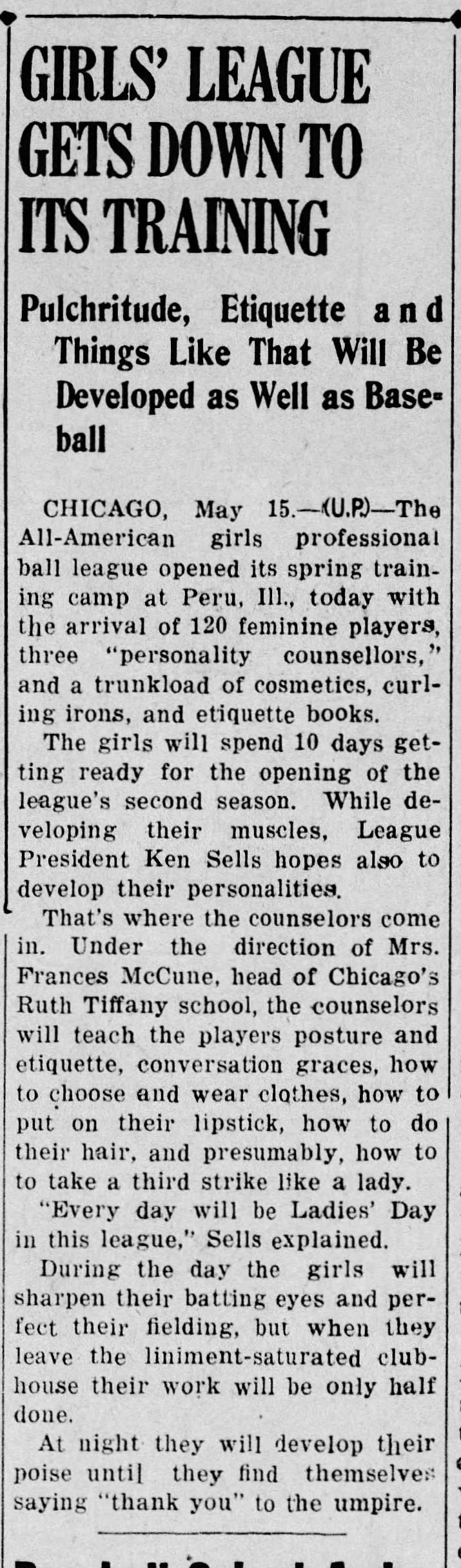 All-American Girls Professional Ball League spring training includes grooming and etiquette classes