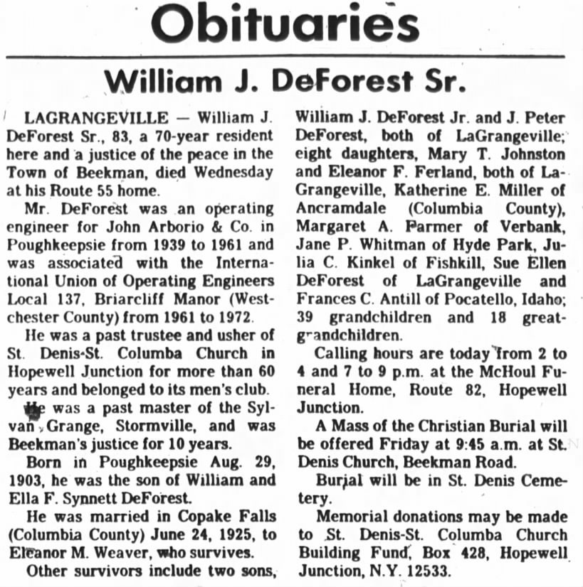 Obituary of William DeForest Sr