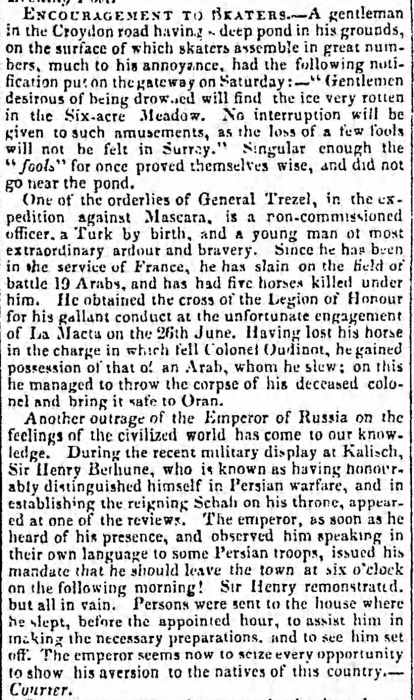 Tall tale of heroic Turk fighting for the French--middle para. Details below.