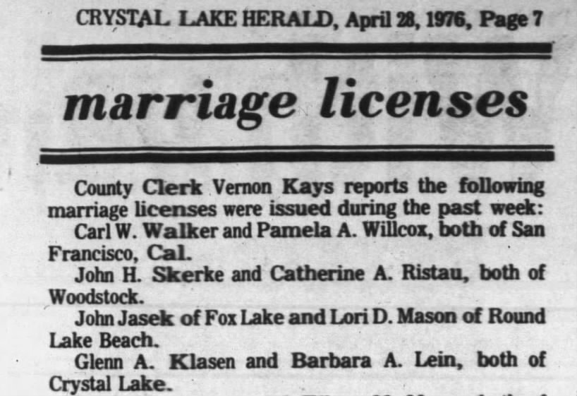 1976 Barbara Lein Marriage License