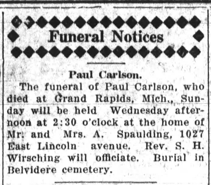 Funeral Notices - Paul Carlson